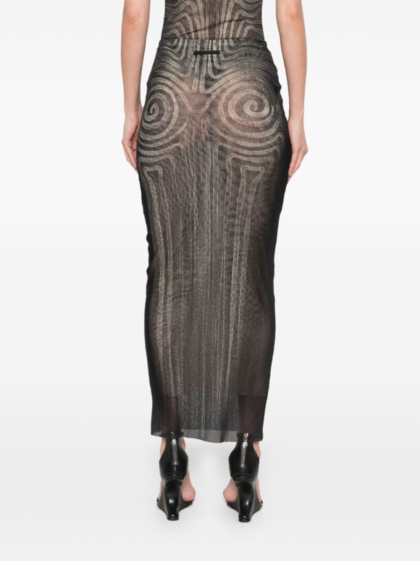 Jean Paul Gaultier Mesh Spiral Printed Long Skirt