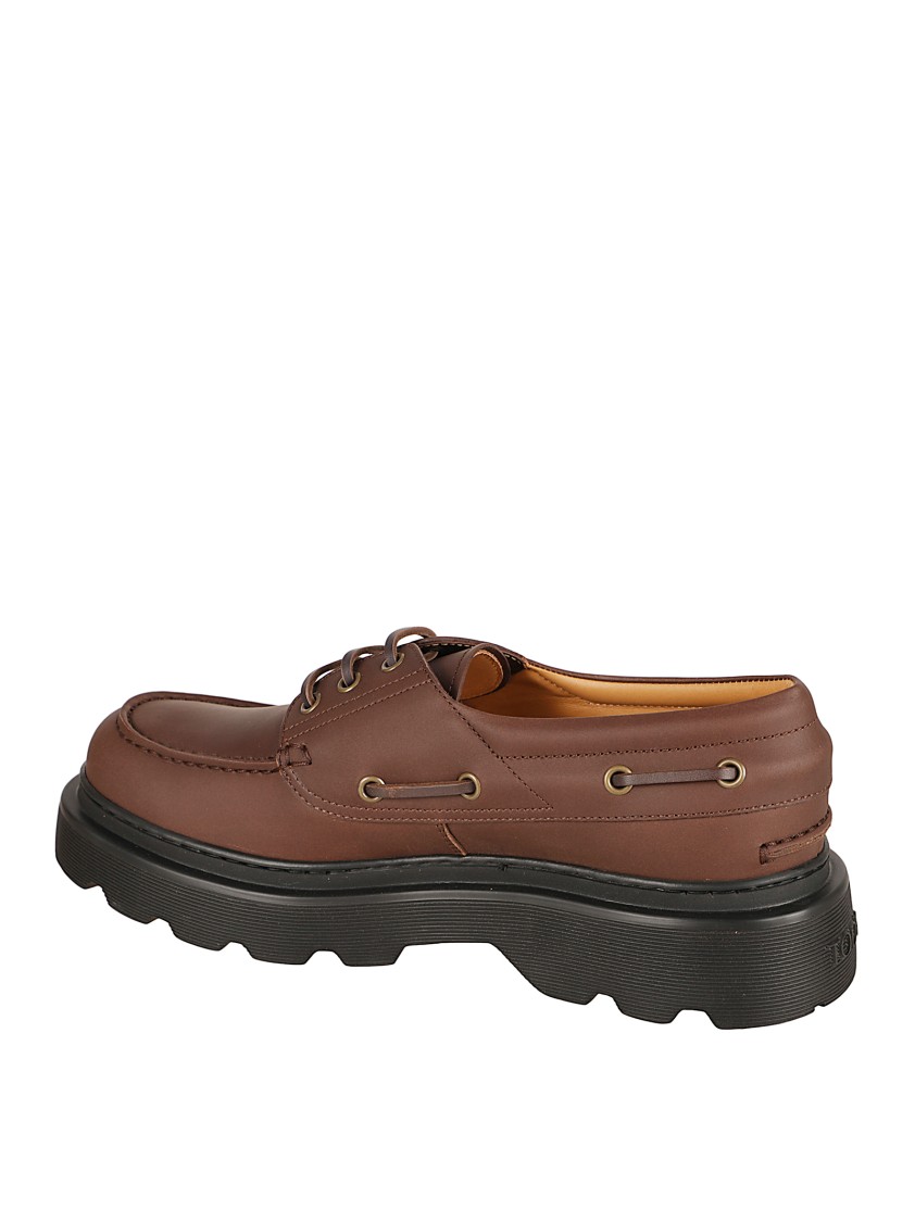Tod's Brown Calfskin Flat Shoes In Brown