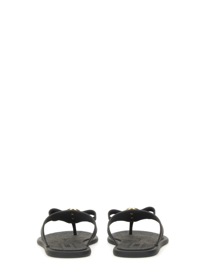 Shop Versace Slide Sandal With "gianni Ribbon" In Black