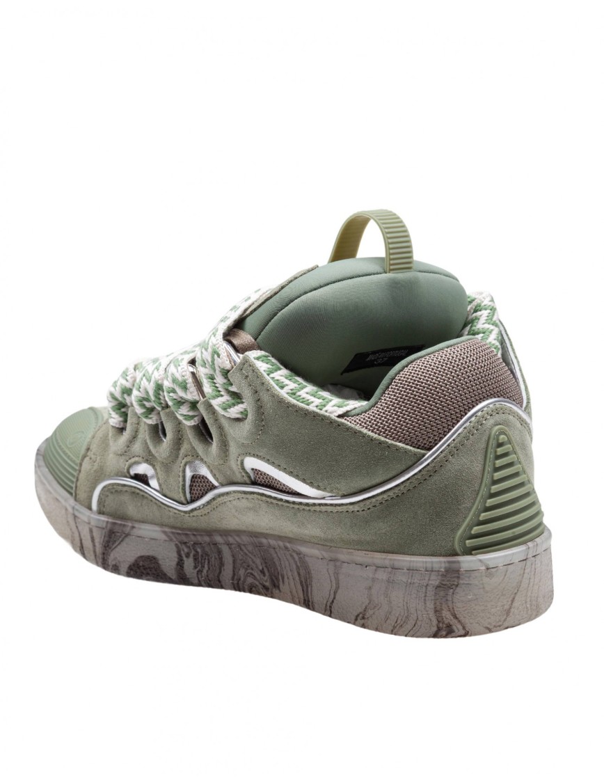 Lanvin Curb Sneakers In Leather And Mesh Colour Green