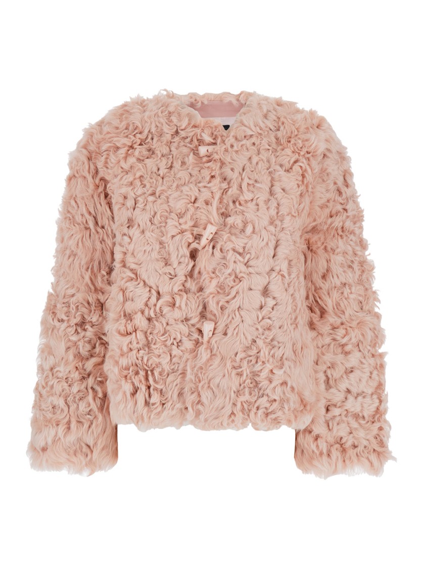 Plain Collarless Lamb Fur Jacket In Gold