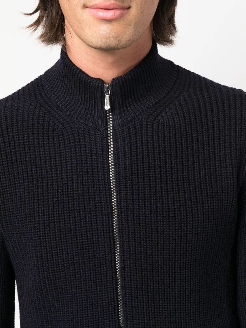 Drumohr Cardigan With Pockets And Zip In Blue