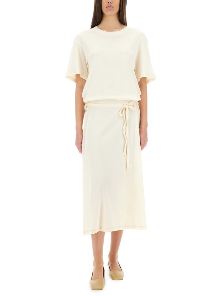 Lemaire Women T-shirt Dress With Belt In Neutrals