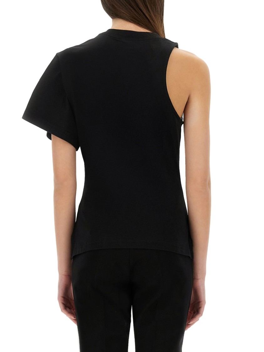 Shop Courrèges One-shoulder Black T-shirt In Soft Cotton