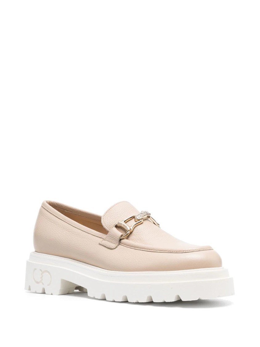 Casadei Brown Leather Loafers In Neutral