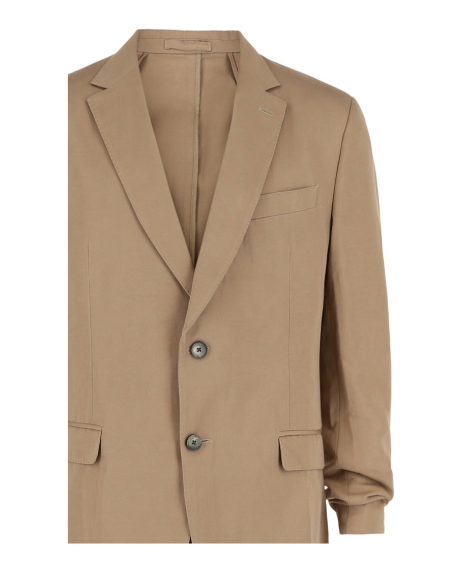 Ferragamo Linen-blend Suit With Notched Lapels In Brown