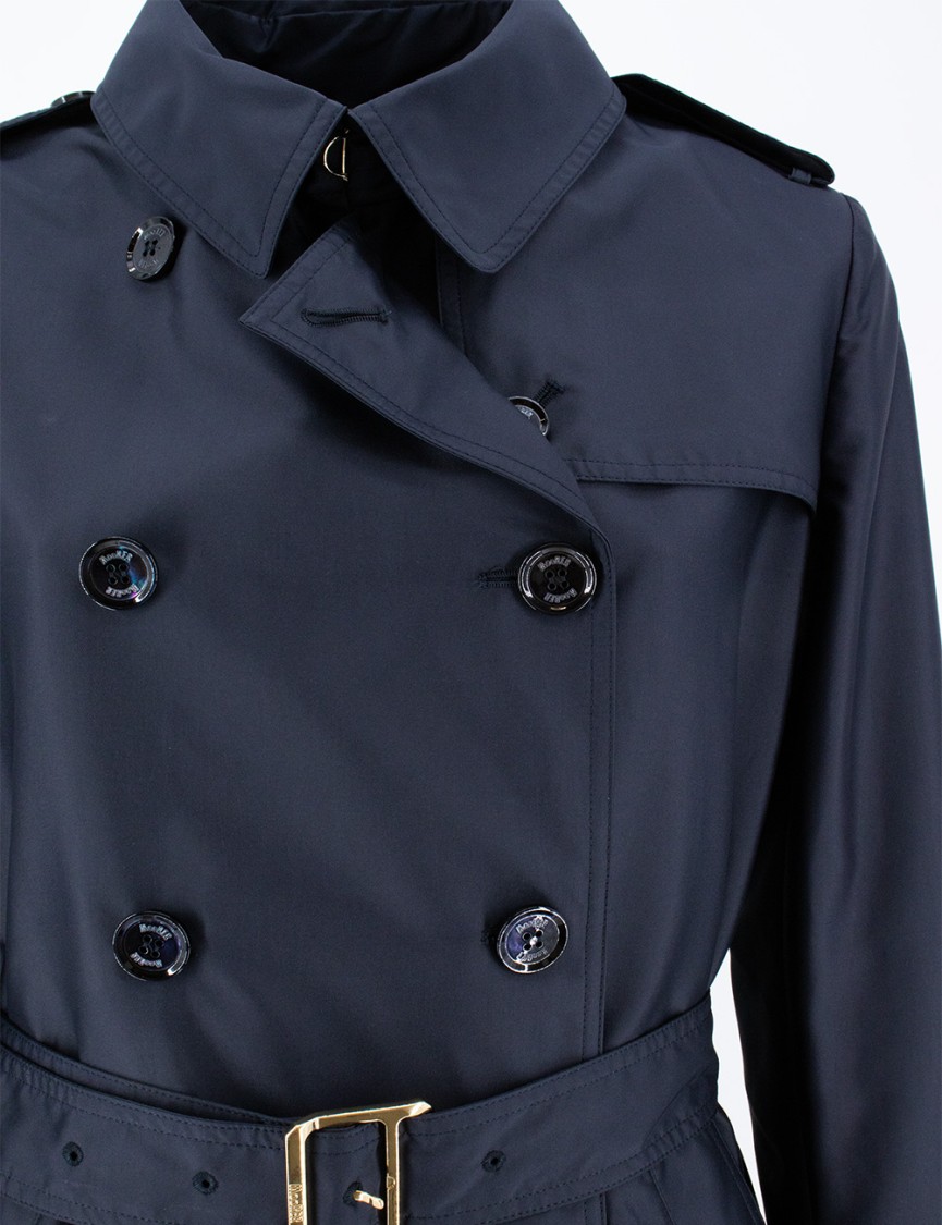 Moorer Navy Blue Trench Coat In Blue