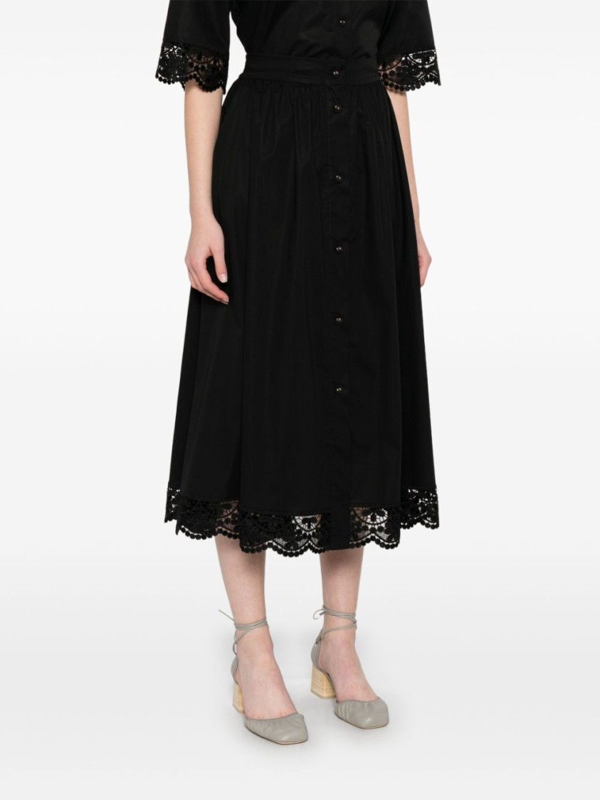 Twinset Cotton Midi Skirt In Black With Buttons Fastening