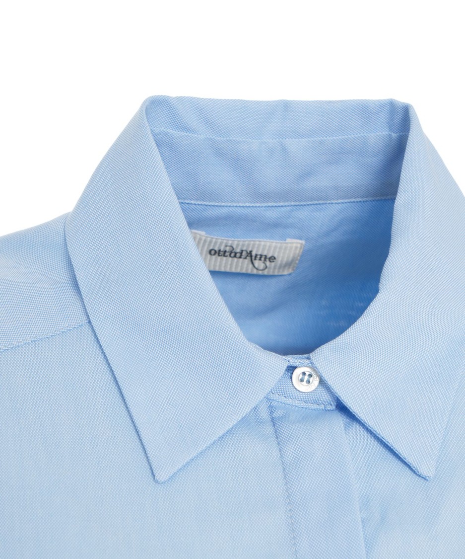 Ottod'ame Oversized Cotton Blouse With Kent Collar And Glitter Accents In Blue