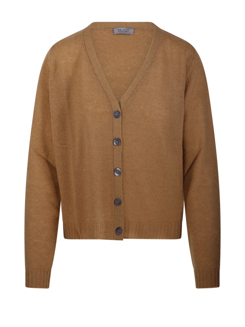 Be You Classic V-neck Cashmere Cardigan In Brown