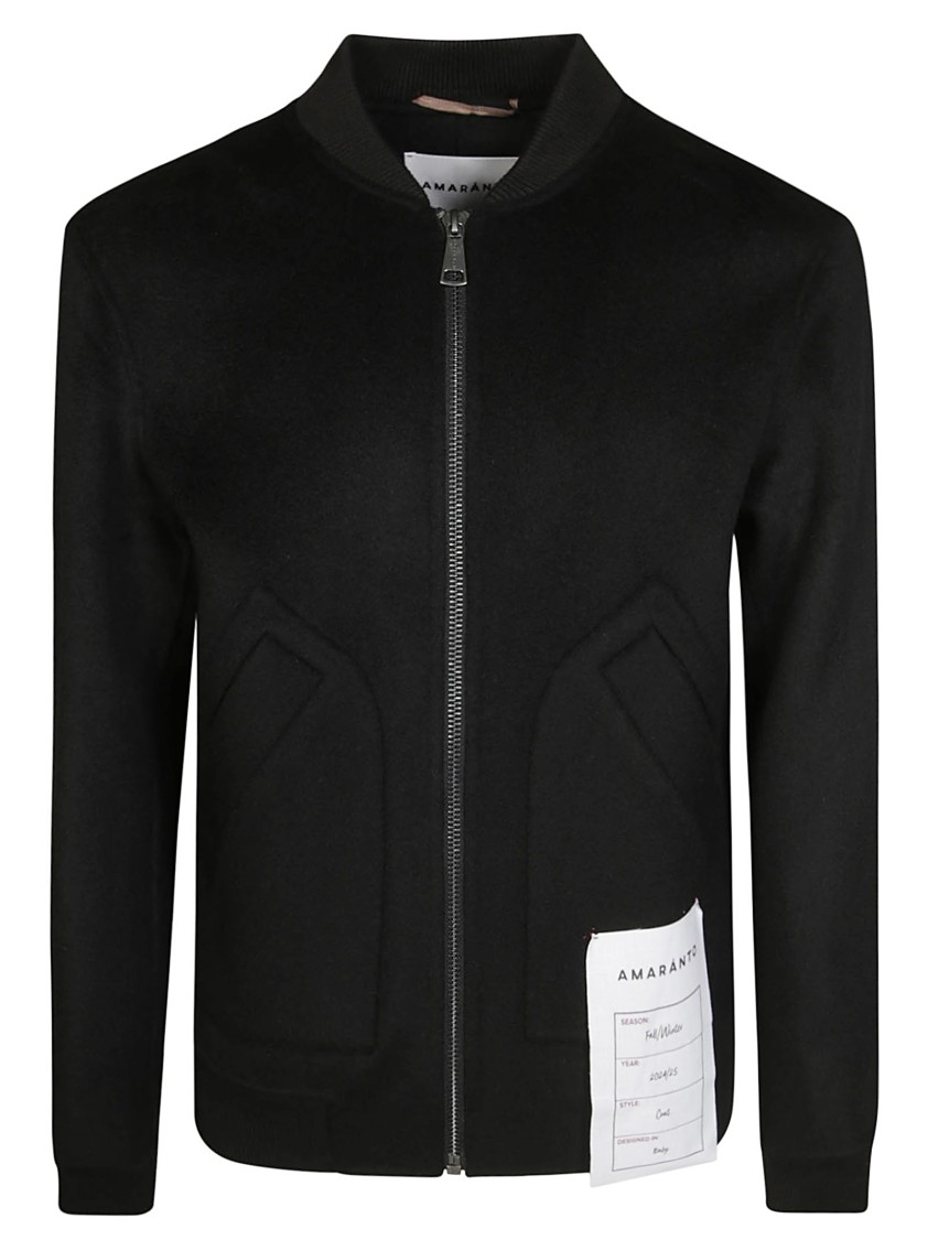 Amaranto Black Bomber Jacket With Ribbed Collar In Black