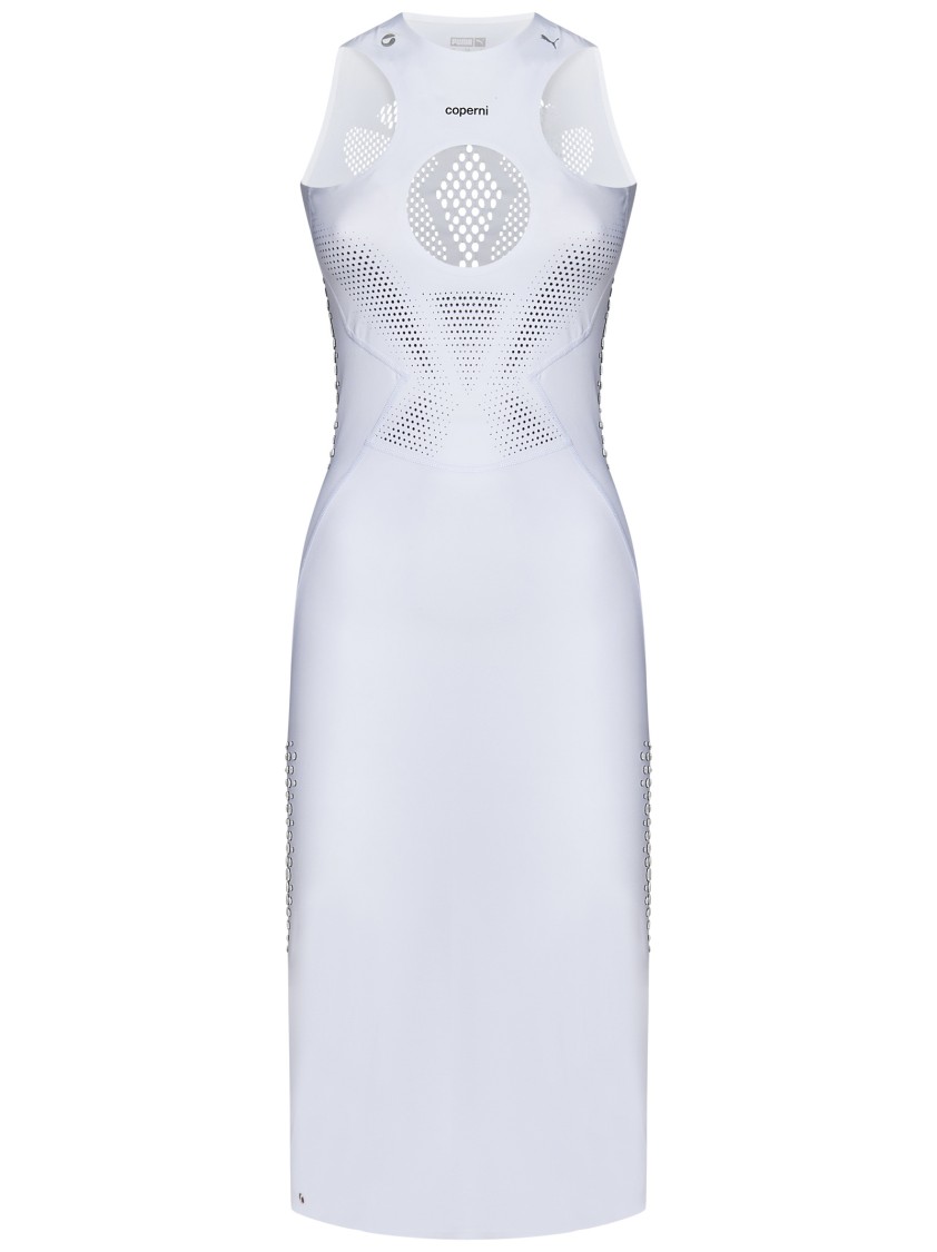 Coperni Womens Puma White Puwhte Puma X Fitted Stretch-jersey Midi Dress In White