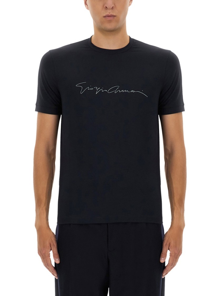 Giorgio Armani Men Signature Logo T-shirt In Black