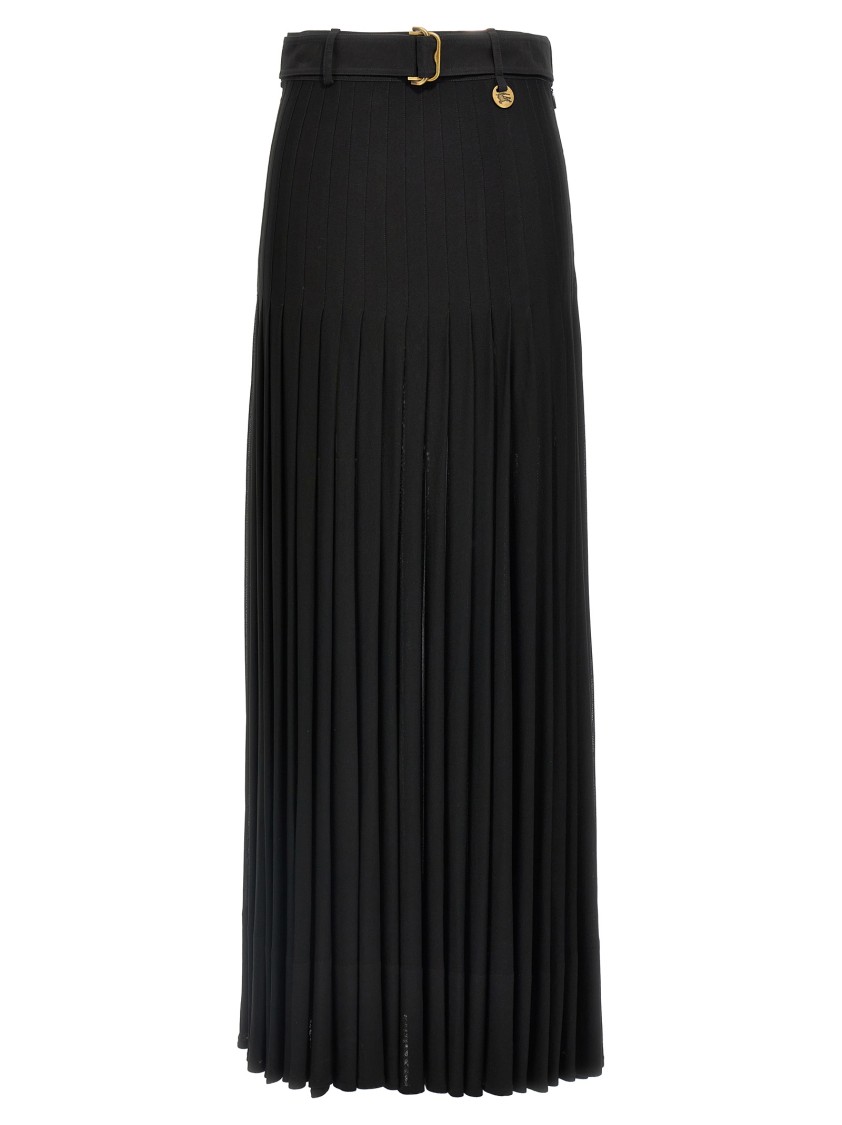 Burberry Bar Pleated Maxi Skirt With Belt In Black