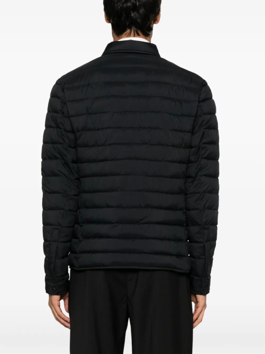 Herno Quilted Blue Coat With Button-up Front In Black