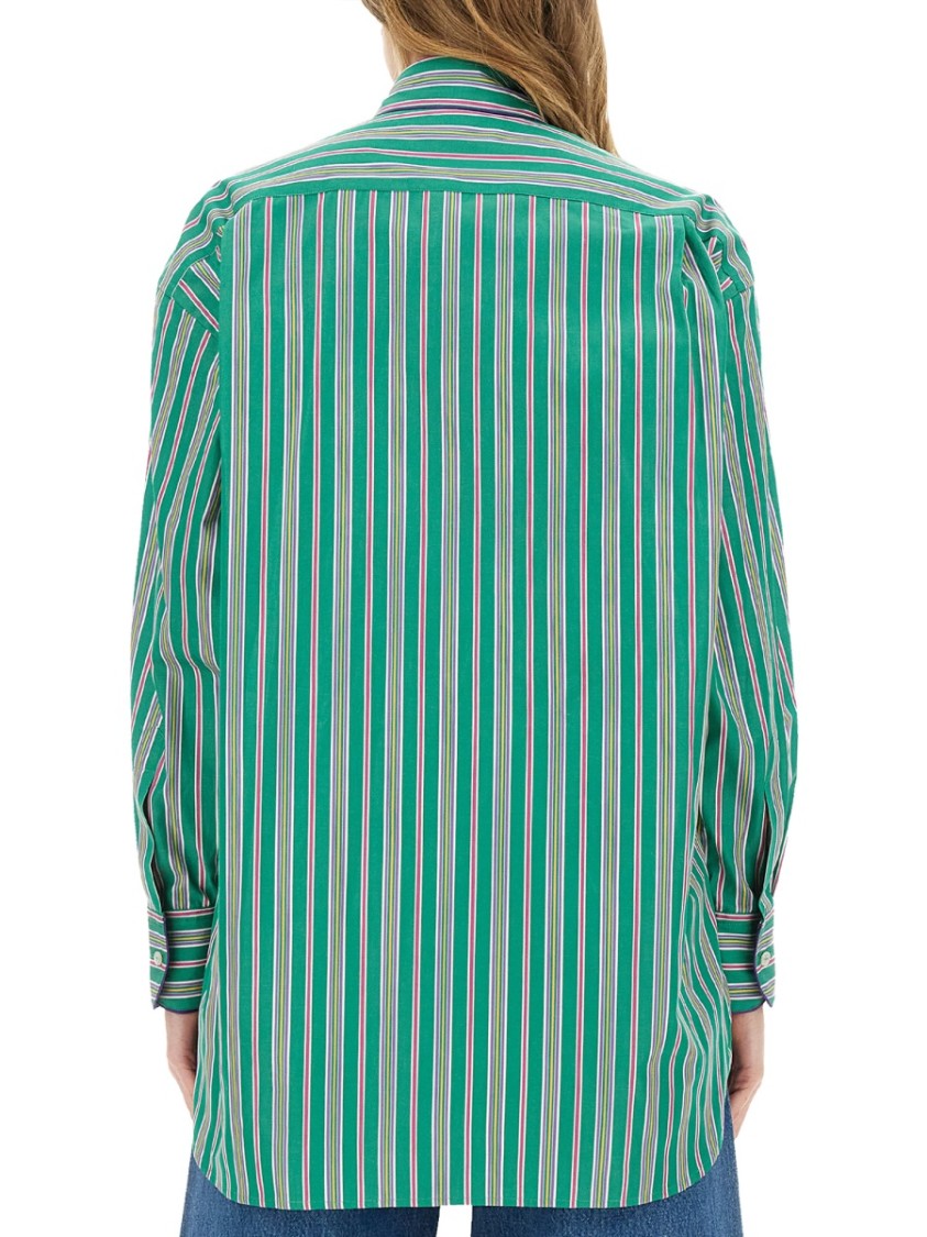 Etro Pocketed Collared Striped Long Sleeve Top In Green