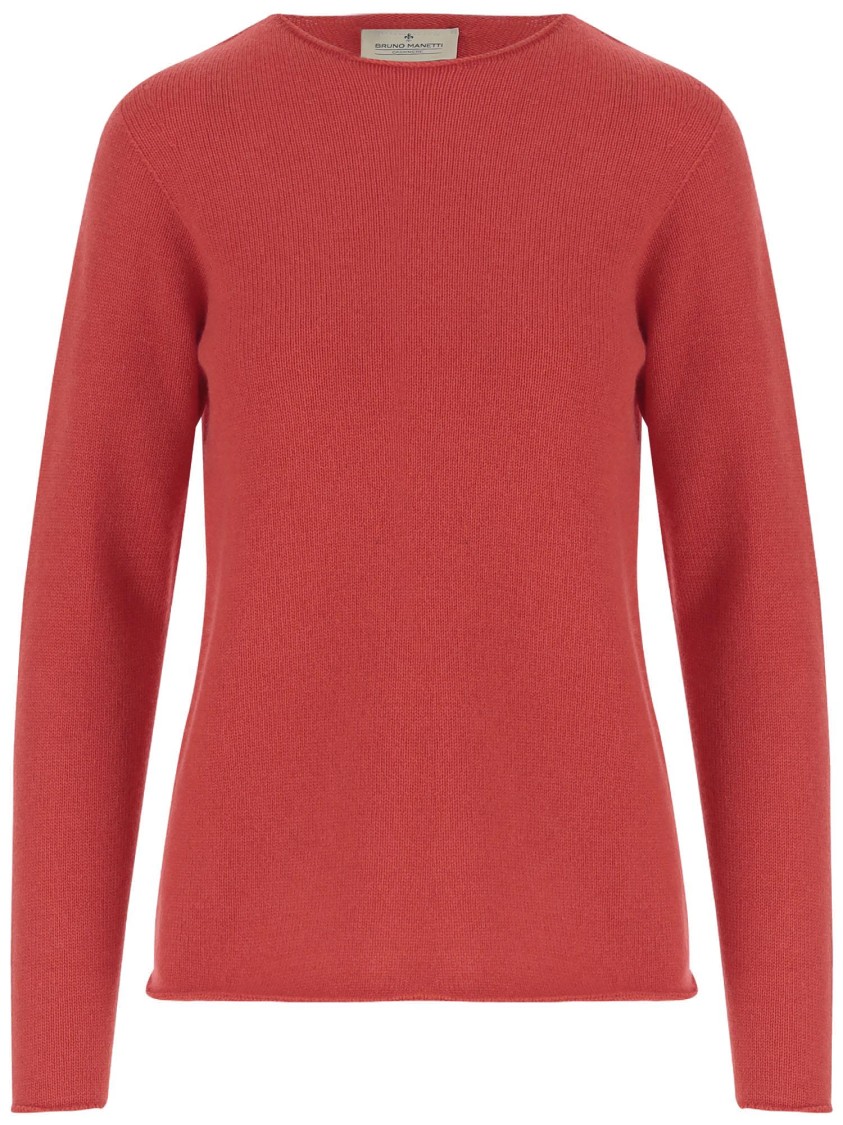 Bruno Manetti Red Cashmere Pullover With Crew Neck And Long Sleeves In Multi
