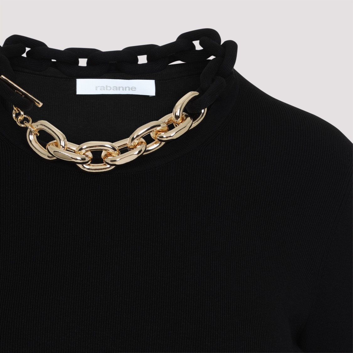 Rabanne Womens Chain-embellished Stretch-cotton Mini Dress Black In Black