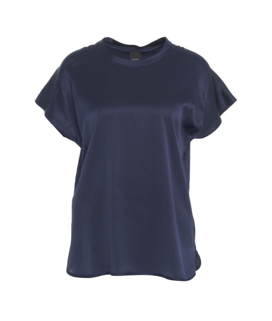 Pinko Short-sleeve Silk Blouse In Blue