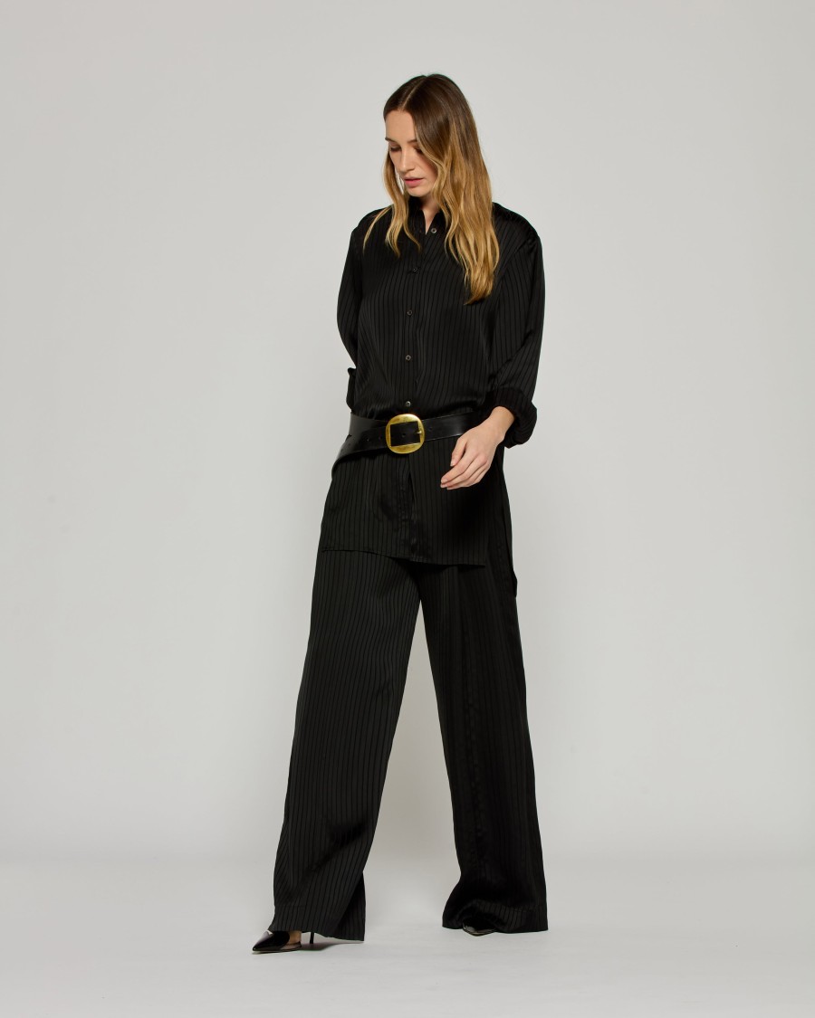 Serena Bute Satin Stripe Serena Trouser - Black In Black
