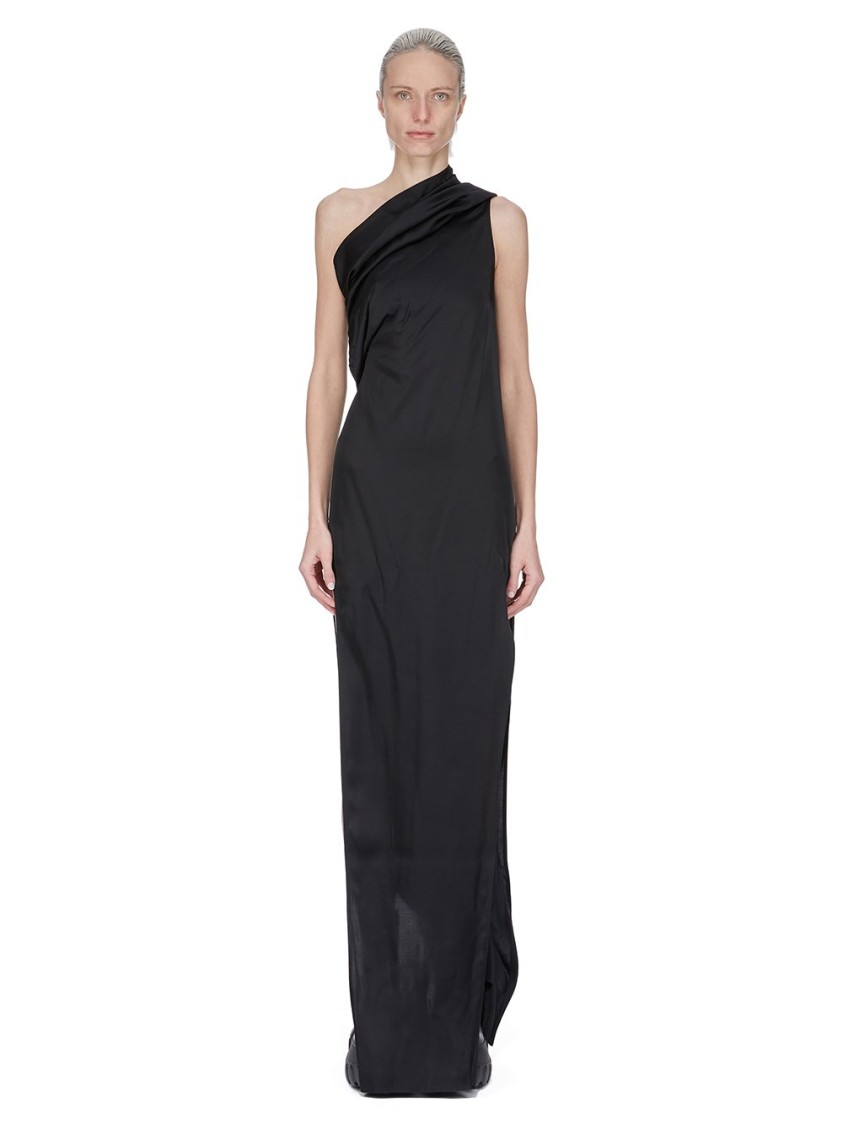 Rick Owens Floor-length Asymmetrical Black Charmeuse Dress In Black