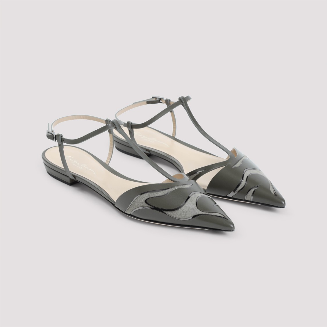 Giorgio Armani Pointed Leather Ballet Flats In Green