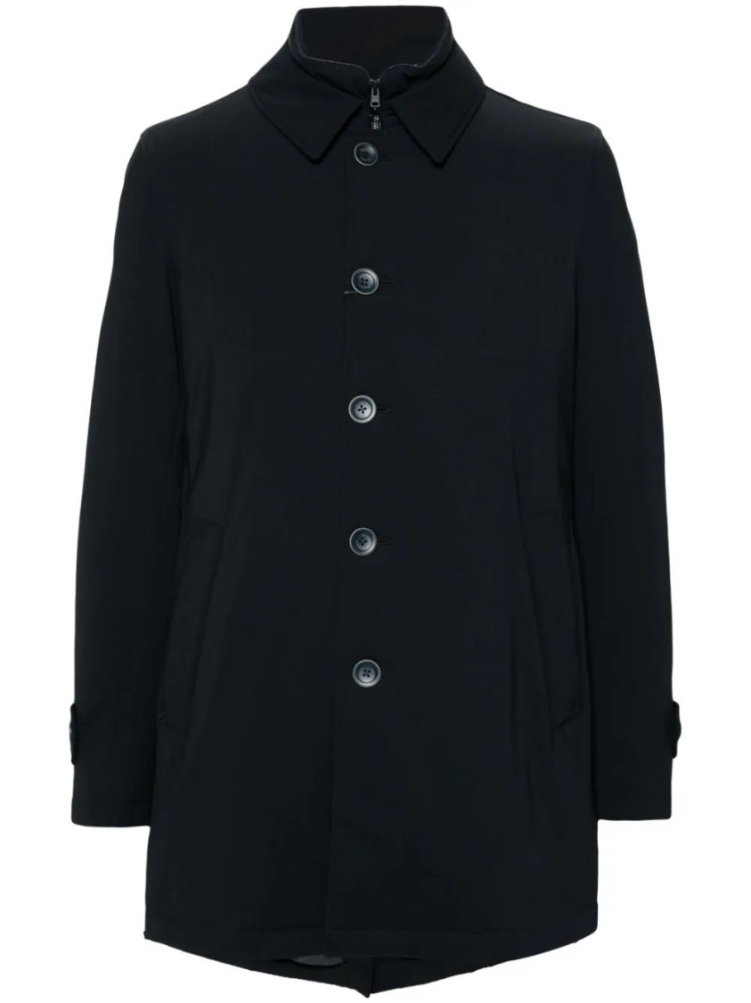 Herno Medium-length Structured Coat With Button-up Front In Black