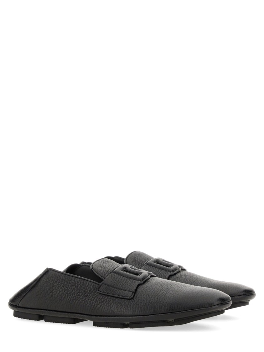 Dolce & Gabbana Leather Loafers With Round Toe And Textured Finish In Black