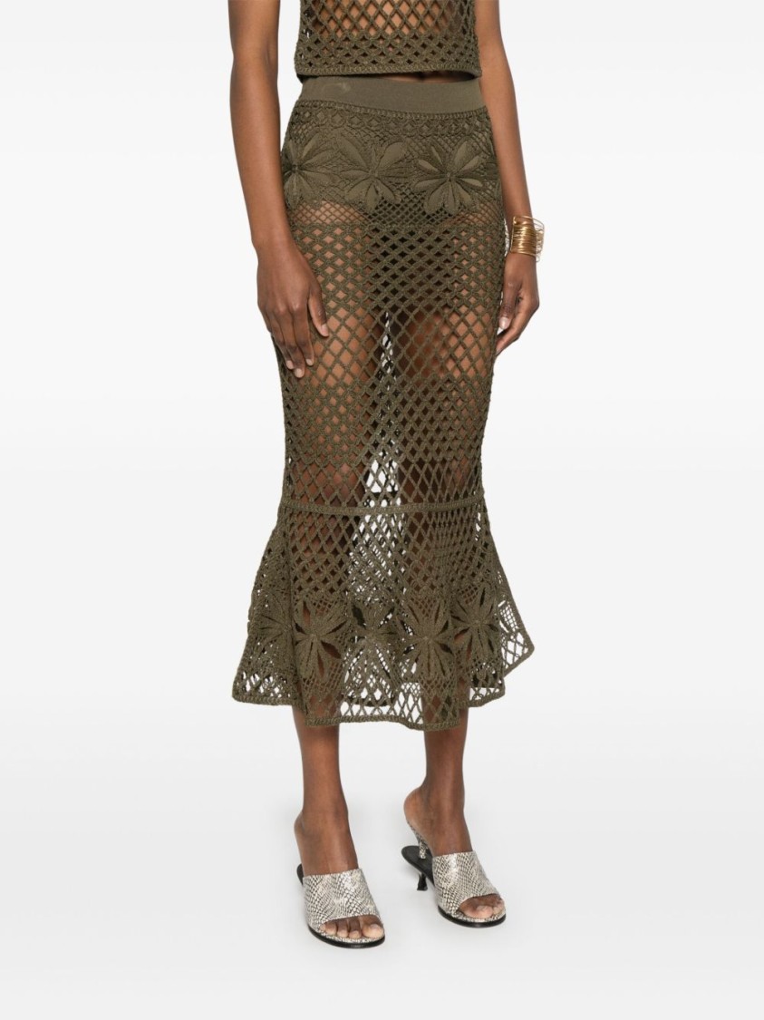 Shop Pinko Embroidered Crochet Midi Skirt With Flared Hem