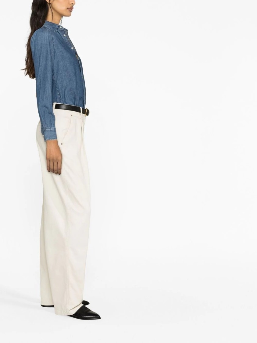 Polo Ralph Lauren Blue Shirt With Classic Collar And Pony Embroidery On The Front In Denim Woman In Blue