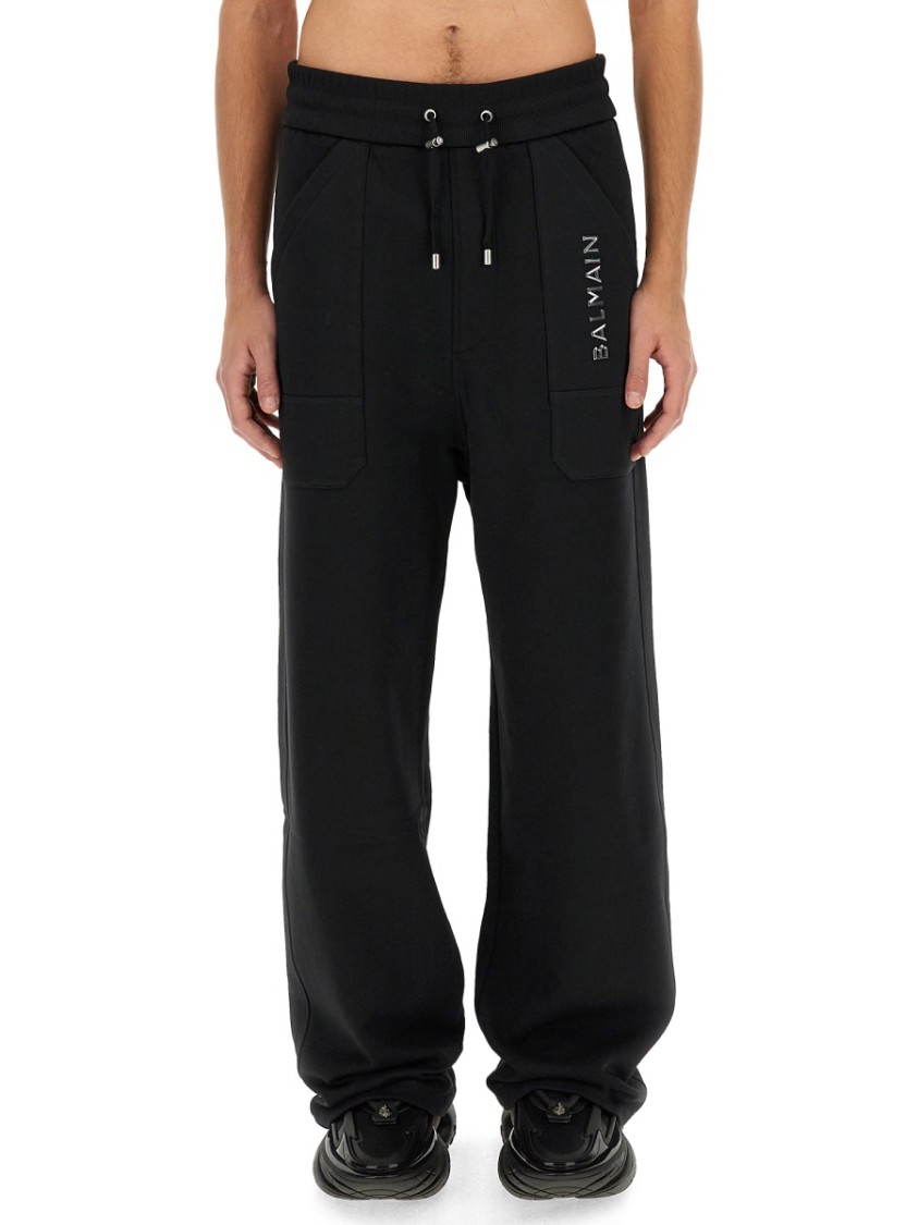 Balmain Men Jogging Pants With Logo In Black