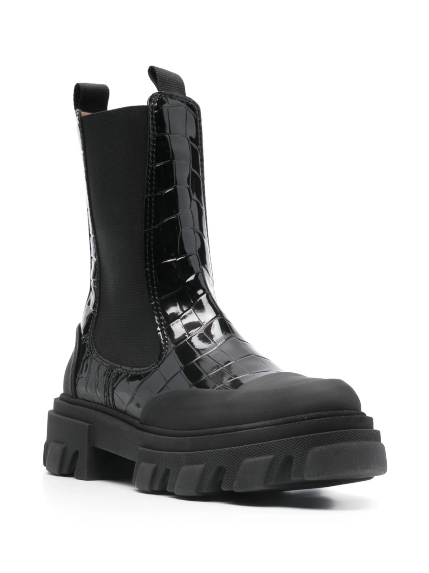 Ganni Mid Shaft Biker Boots In Black
