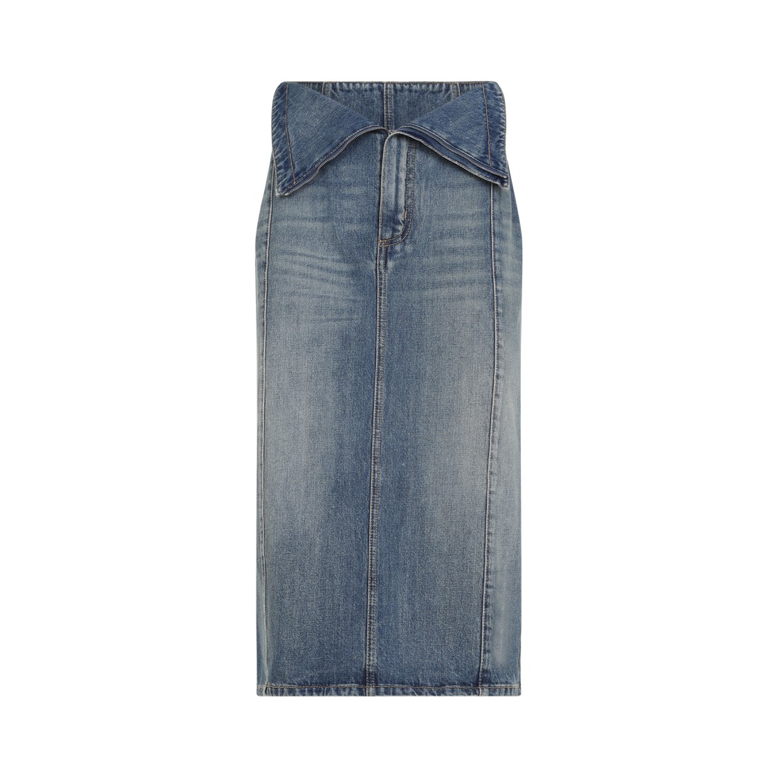 Shop Alexander Mcqueen Structured High-waisted Blue Cotton Midi Skirt