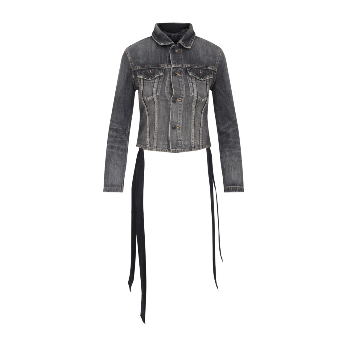 Shop Balenciaga Dark Grey Cotton Lace Up Jacket With Unique Overwashed Effect