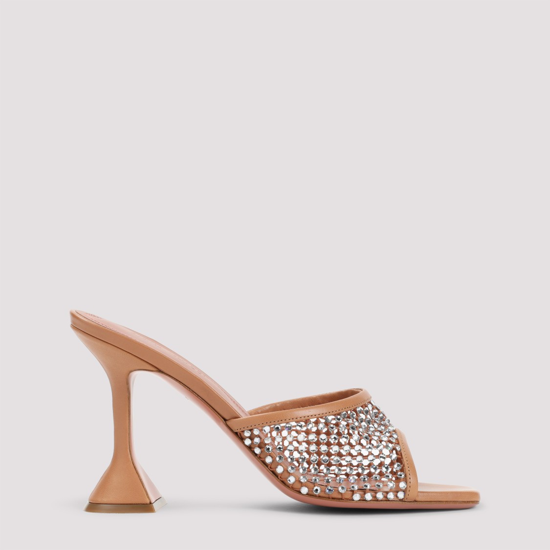 Amina Muaddi Tan Lupita Crystal Net Slipper Heeled Sandals In Neutrals