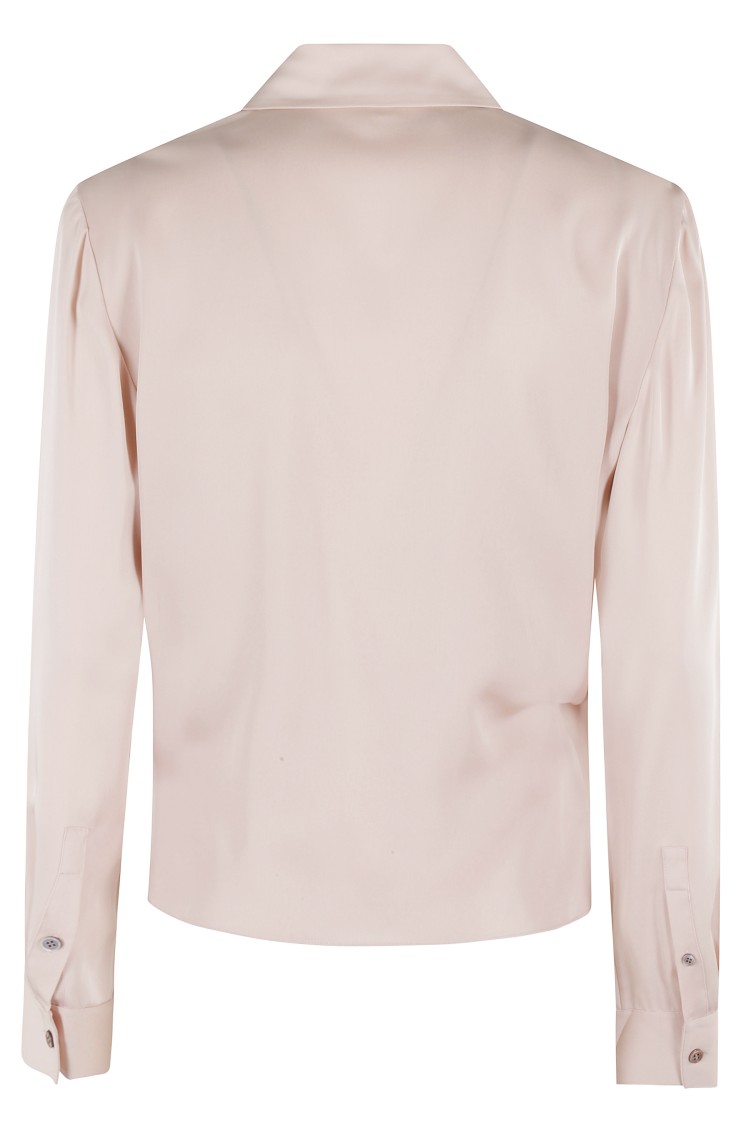 Theory Lapel Wrap Blush Blouse With V-neck In Pink
