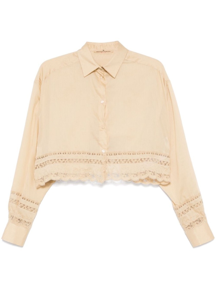 Ermanno Scervino Cropped Shirt With Delicate Lace Trim In Neutral