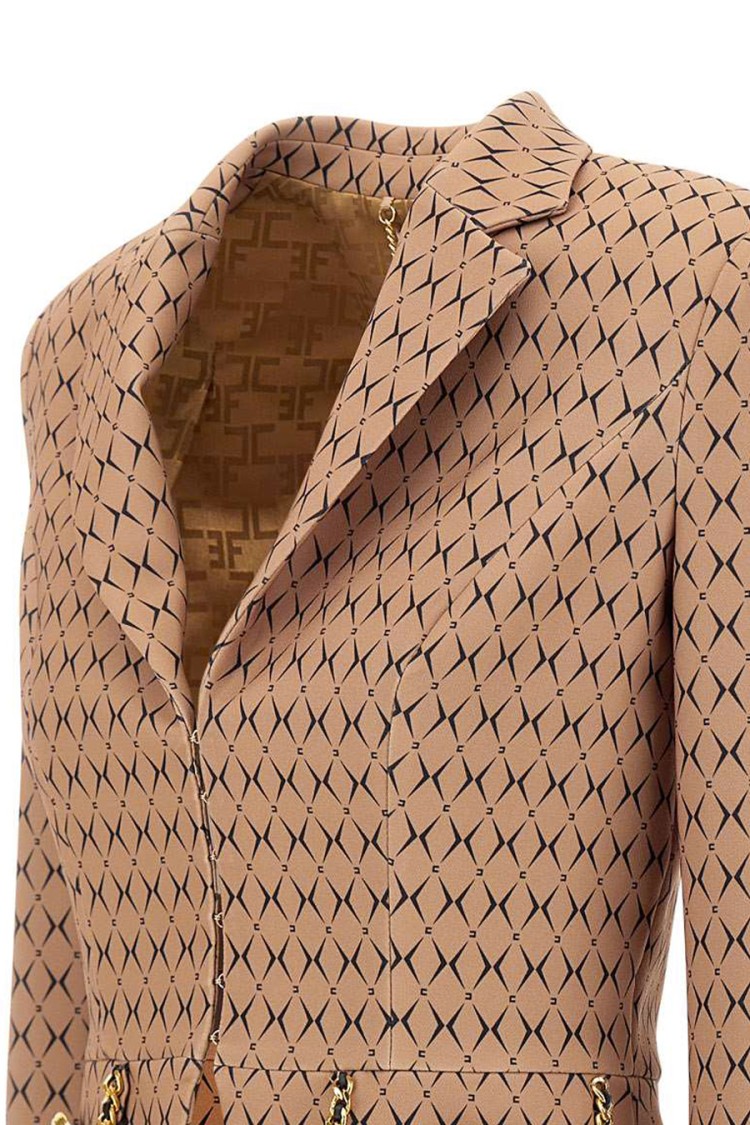 ELISABETTA FRANCHI ELISABETTA FRANCHI CAMEL DIAMOND PATTERN BLAZER WITH CROPPED SILHOUETTE