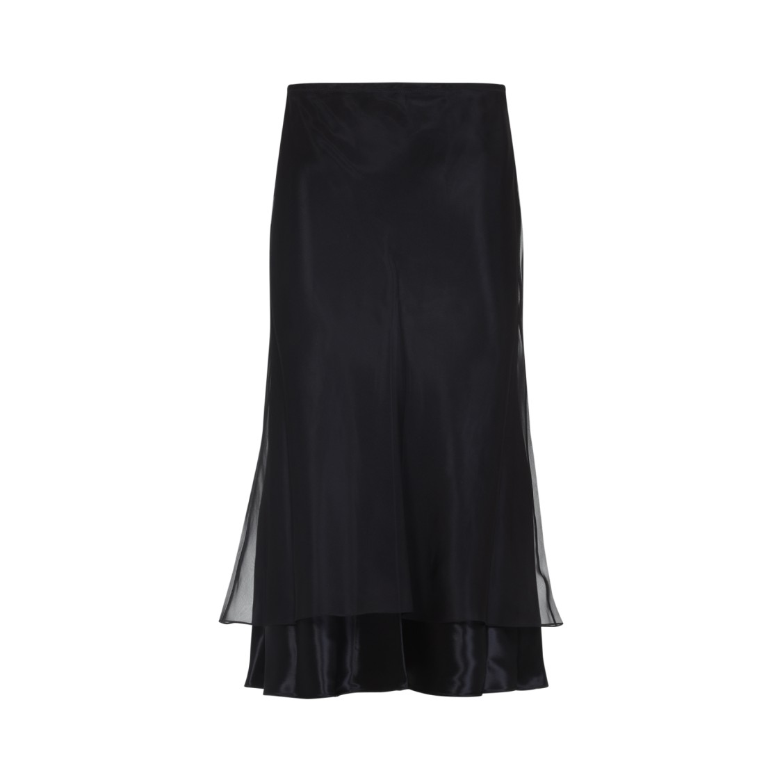 Shop Khaite Layered Sheer And Lustrous Black Skirt