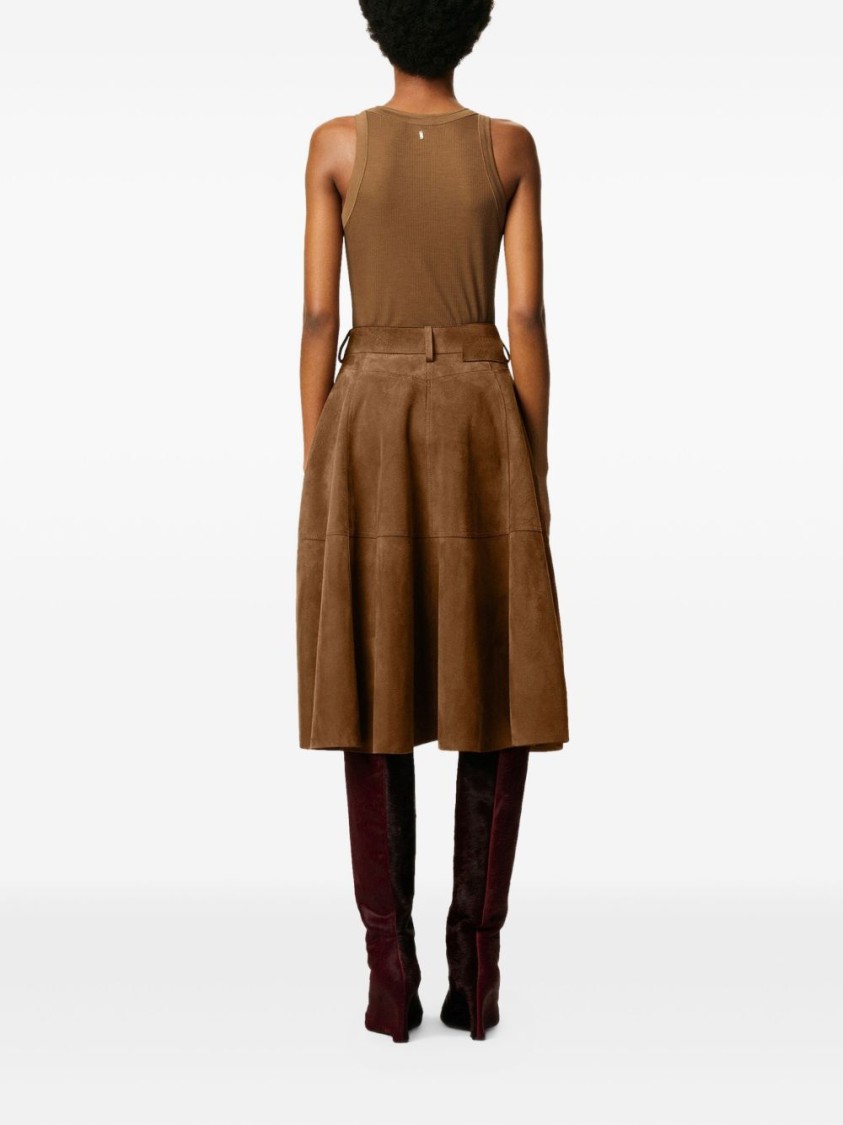 Ami Alexandre Mattiussi Pleated Suede Midi Skirt In Brown