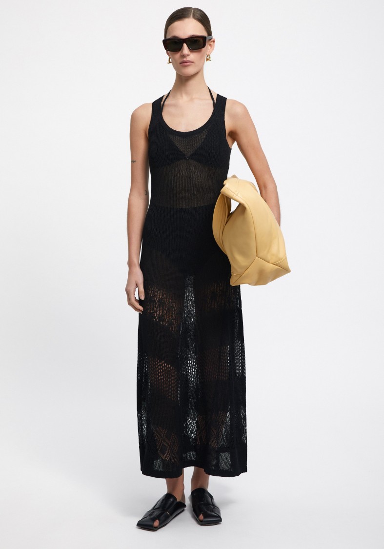 Shop Aeron Shirley - Lace Knit Maxi Dress In Black