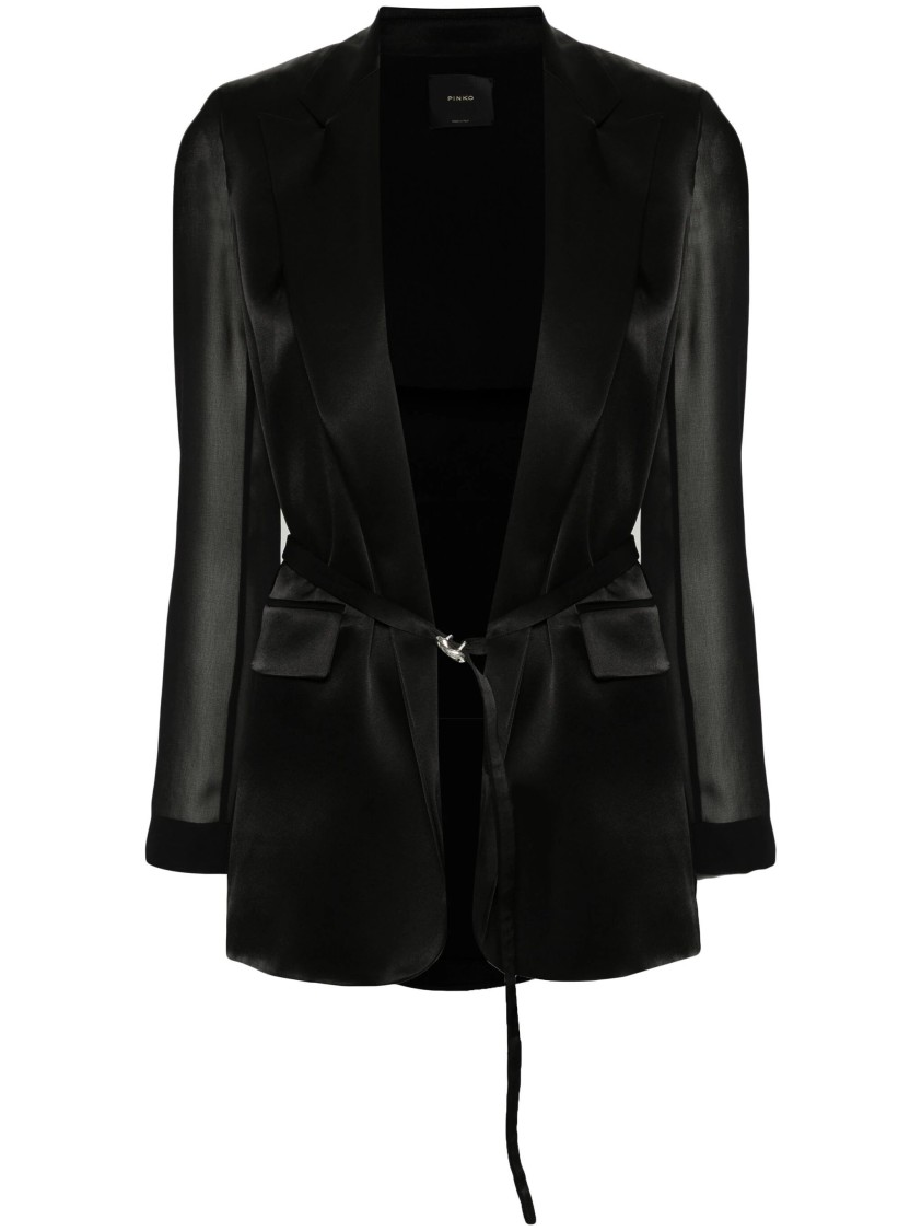 Pinko Tailored Black Blazer With Tie Belt In Black
