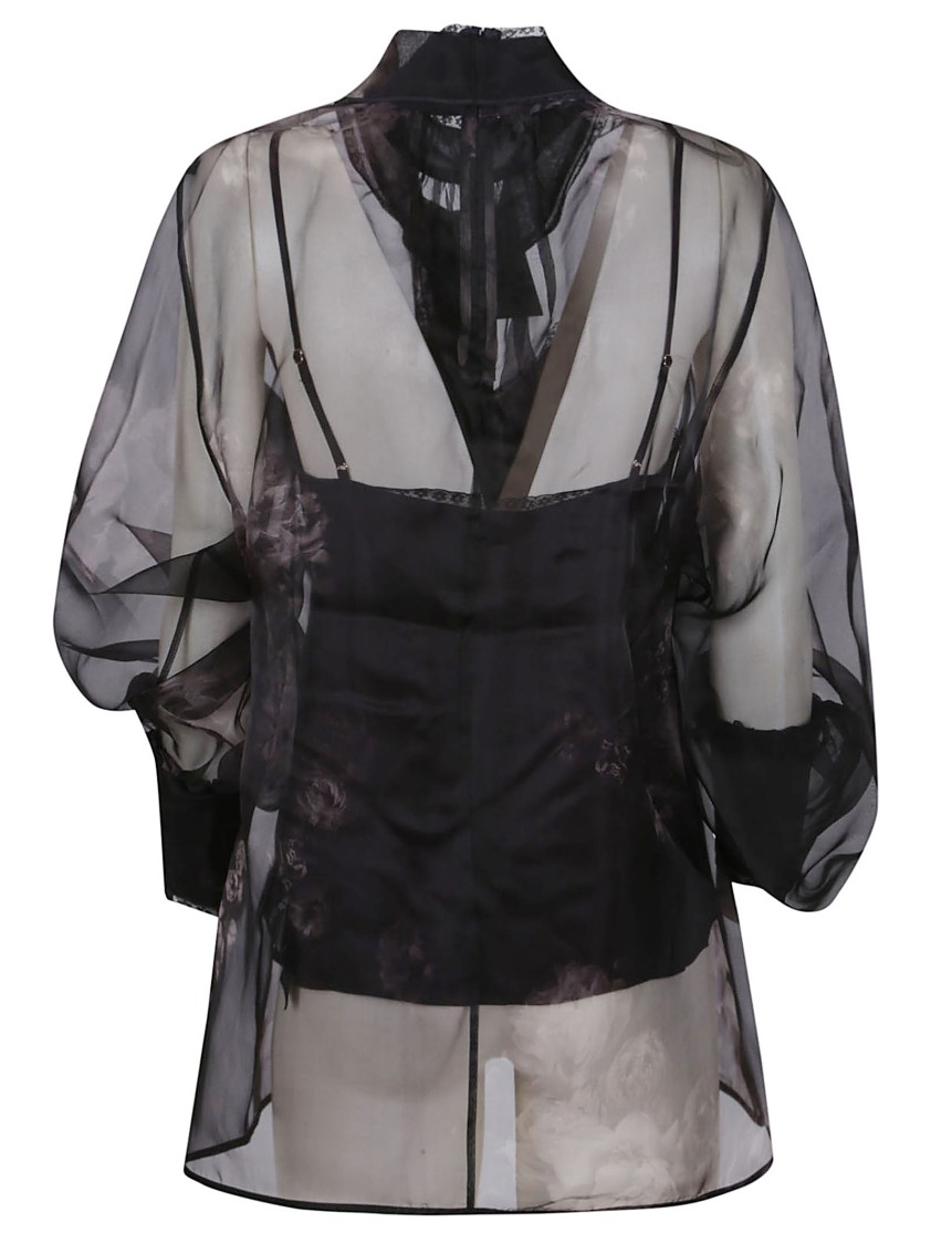 Zimmermann Sheer Black Blouse With Puff Sleeves In Black