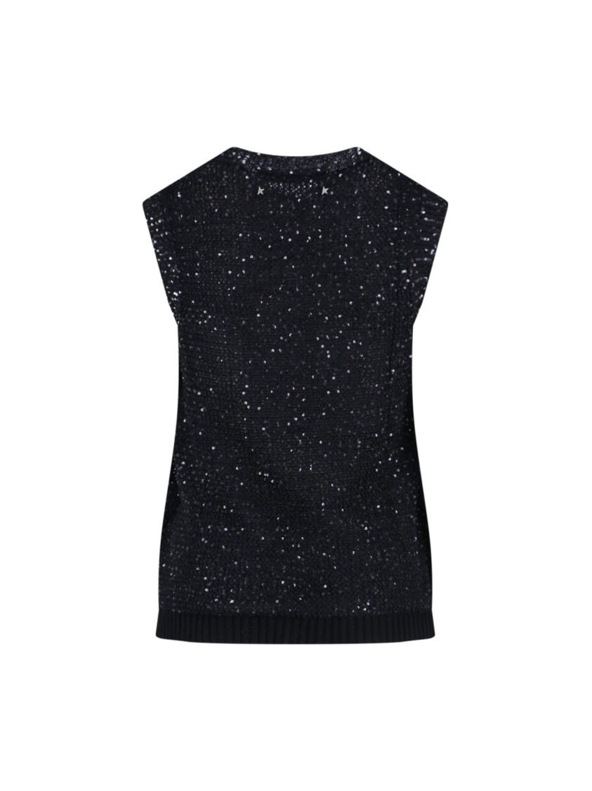 Golden Goose Sequin Knit Tank Top Black In Black