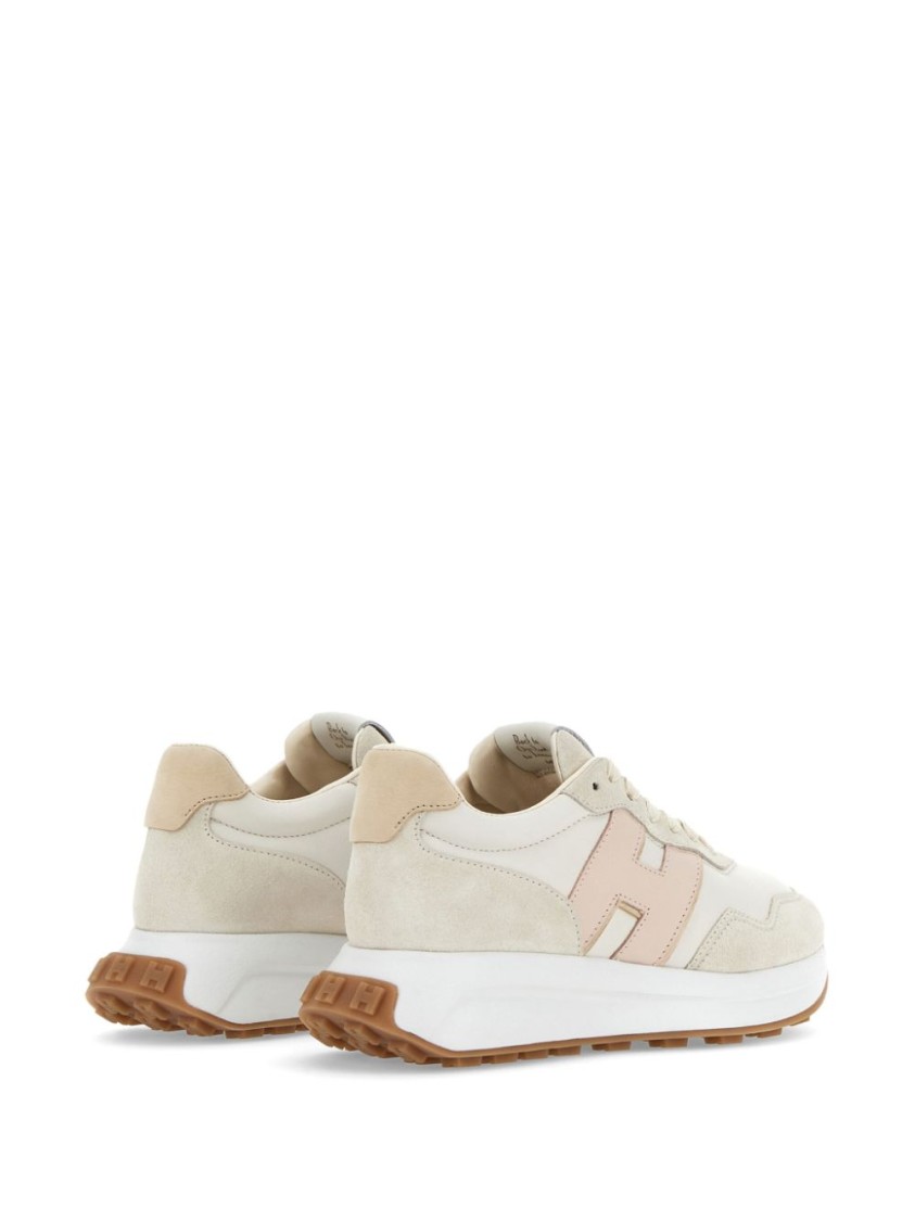 Hogan Leather Sneakers With Rubber Sole And Suede Accents In Pattern