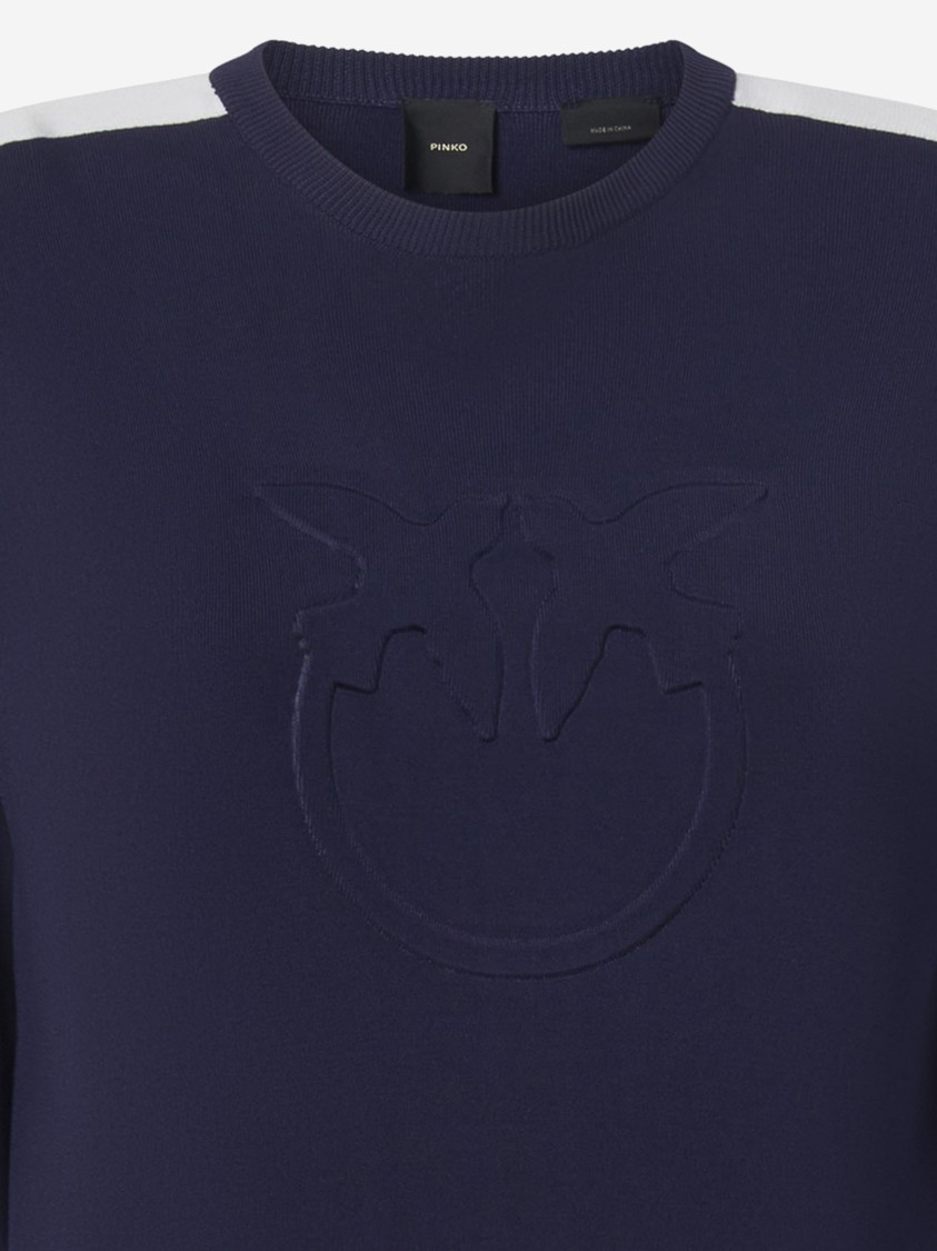 Shop Pinko Viscose Blend Sweater With Contrasting Side Bands In Blue