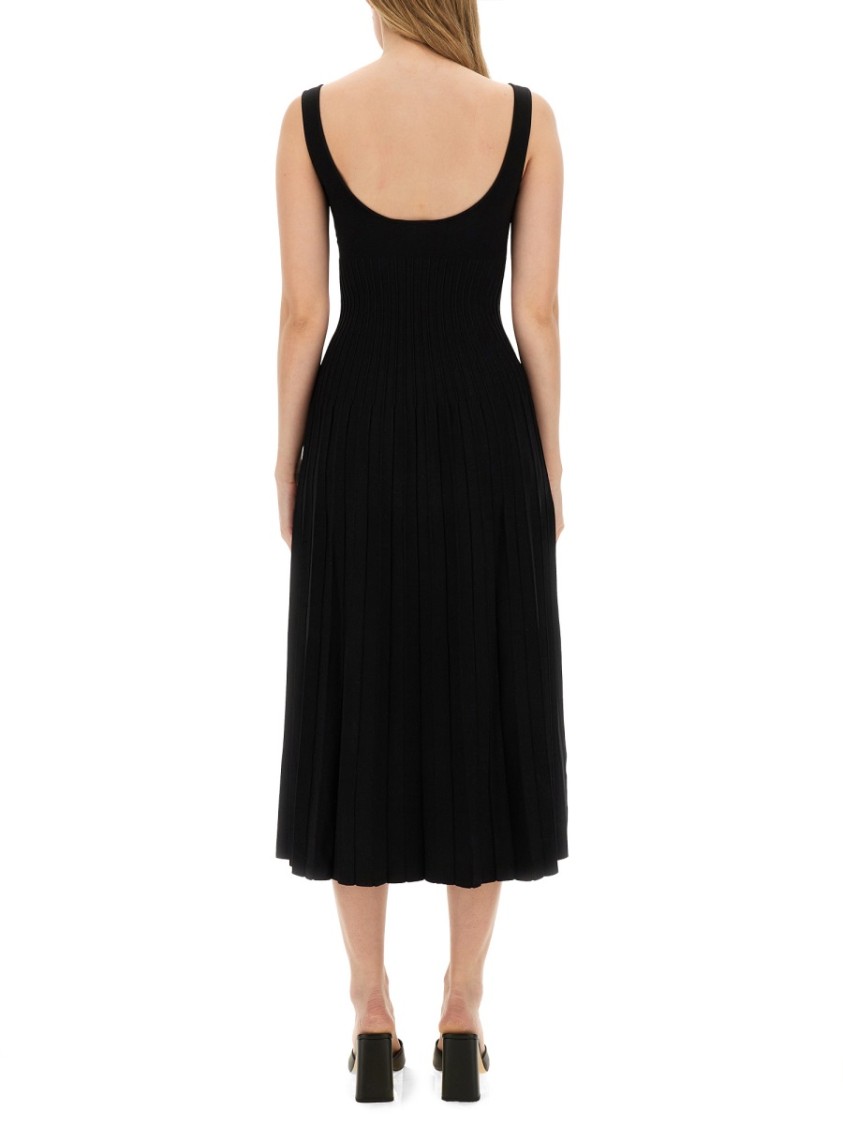 Staud Ellison Pleated Ribbed-knit Midi Dress In Black