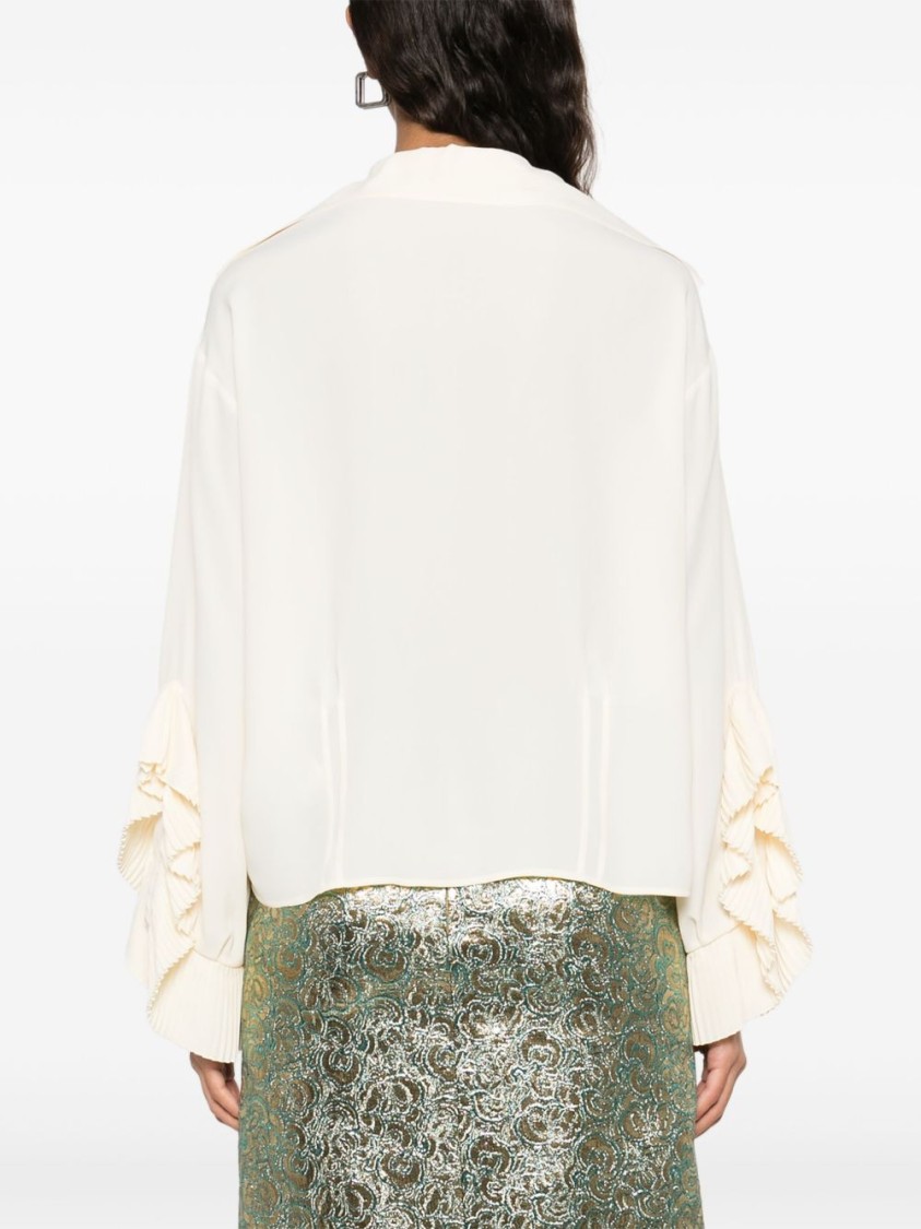 N°21 White Pleated Ruffle Sleeve Blouse In White