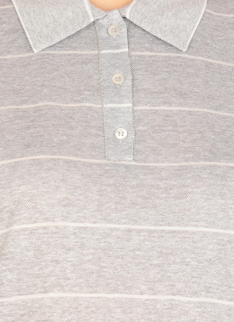 Shop Peserico Grey Linen And Cotton Polo
