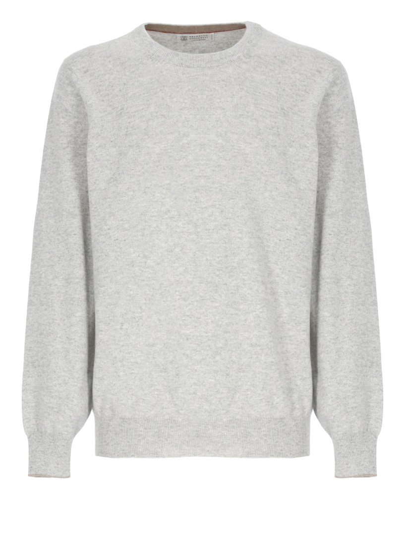 Brunello Cucinelli Grey Cotton Crewneck Sweater In Gray